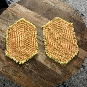 MCM *Mid Century Table PLACEMATS RETRO *Yarn VINTAGE‎ Yellow Orange Boho Hippie